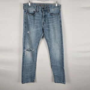 American Eagle Slim Made to Last Button Fly Jeans Men's 32 x 30 ** Blue Distress